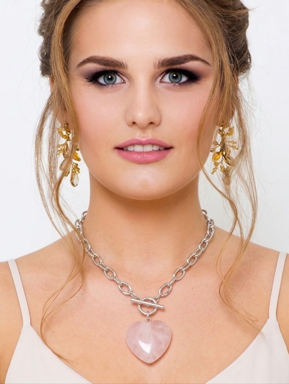 🩷▪️PIPER K▪️ Beautiful Pink Rose Quartz 16" Silver-tone necklace